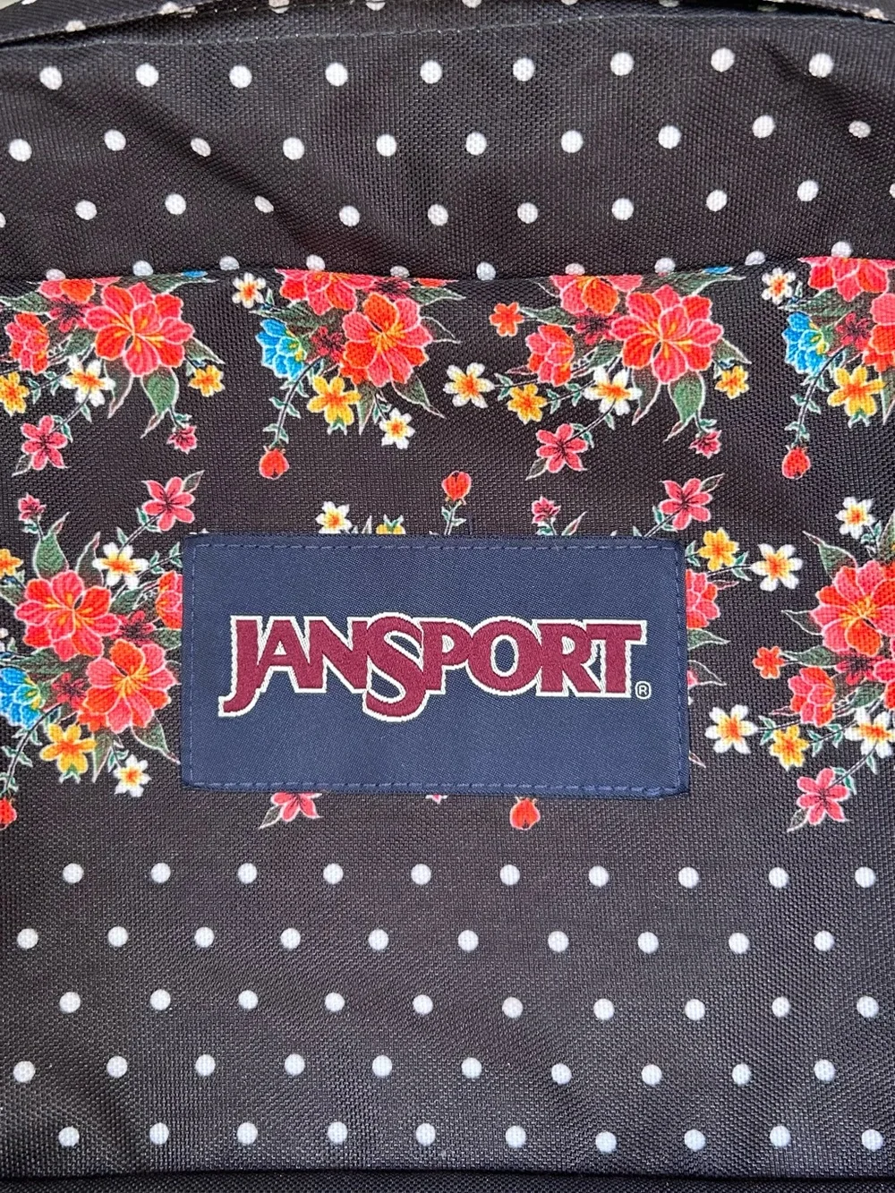 Jansport Black Floral & White Polka Dot Backpack